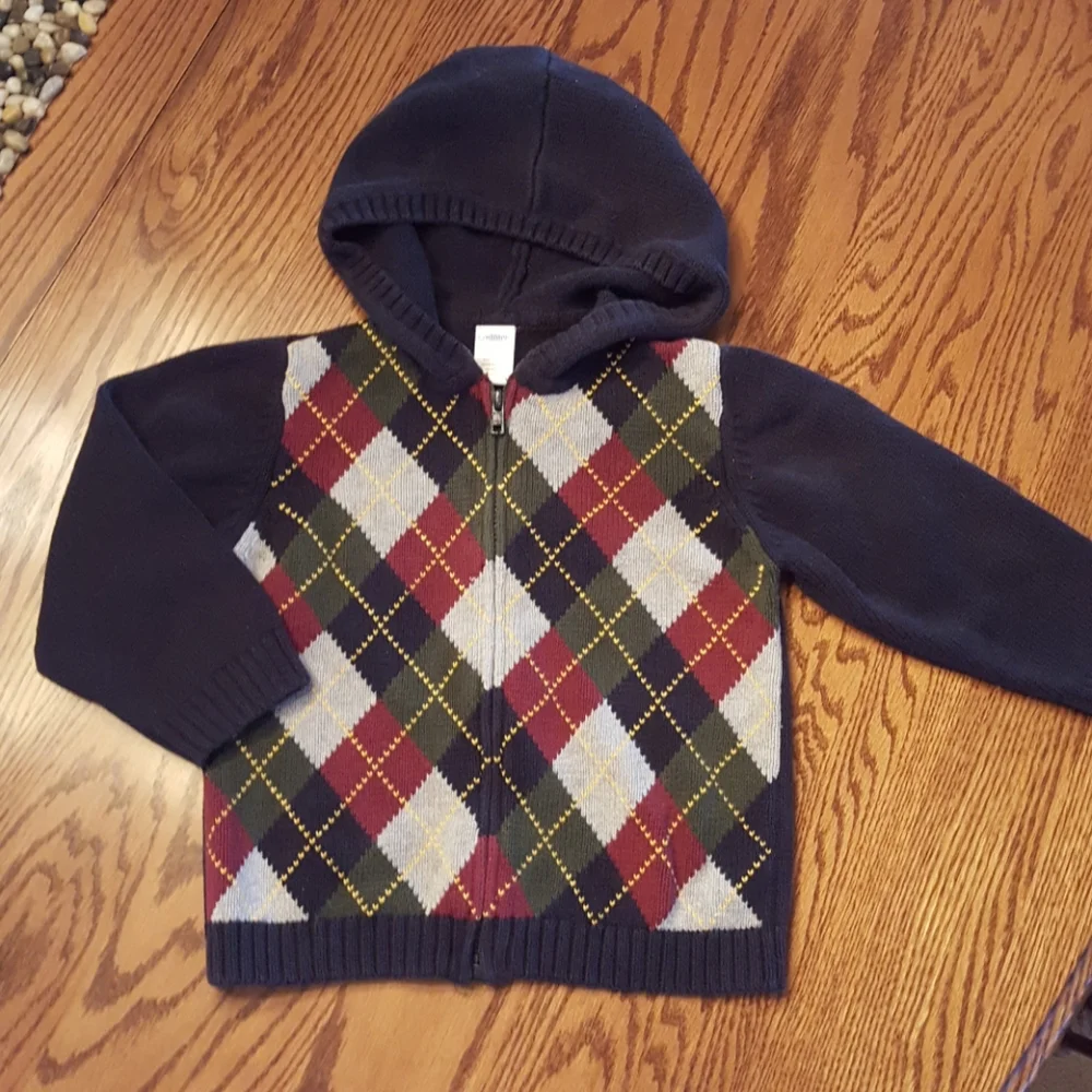 Gymboree Hooded Argyle Zip Front Sweater Sz 3T